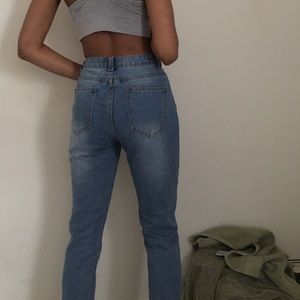 Cropped high waisted mom jeans